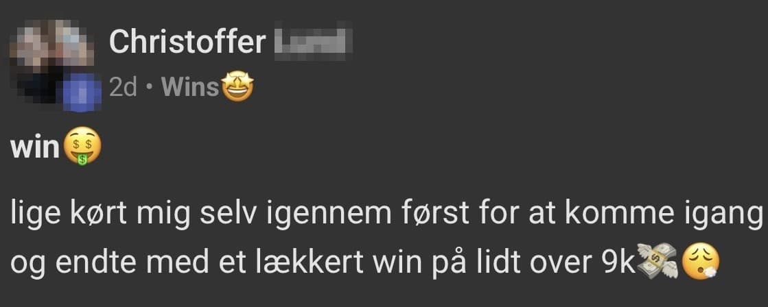 Christoffer, første win: +9.000 kr