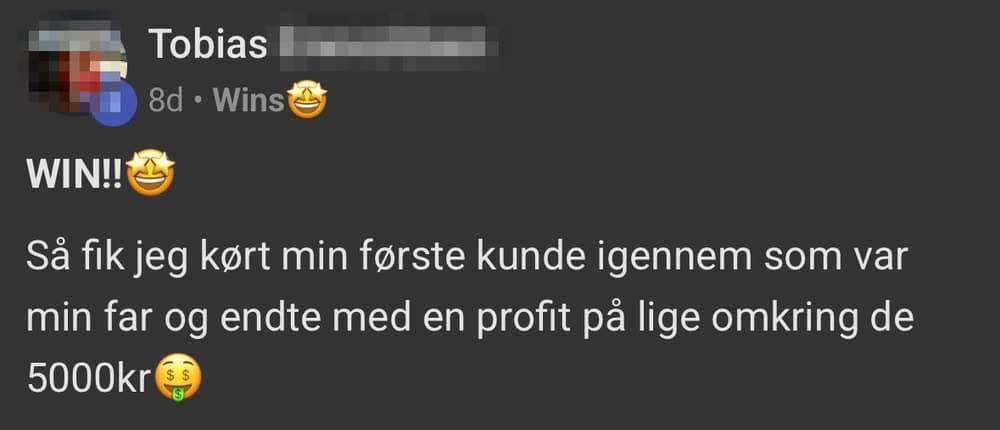 Tobias, første kunde var hans far: +5.000 kr
