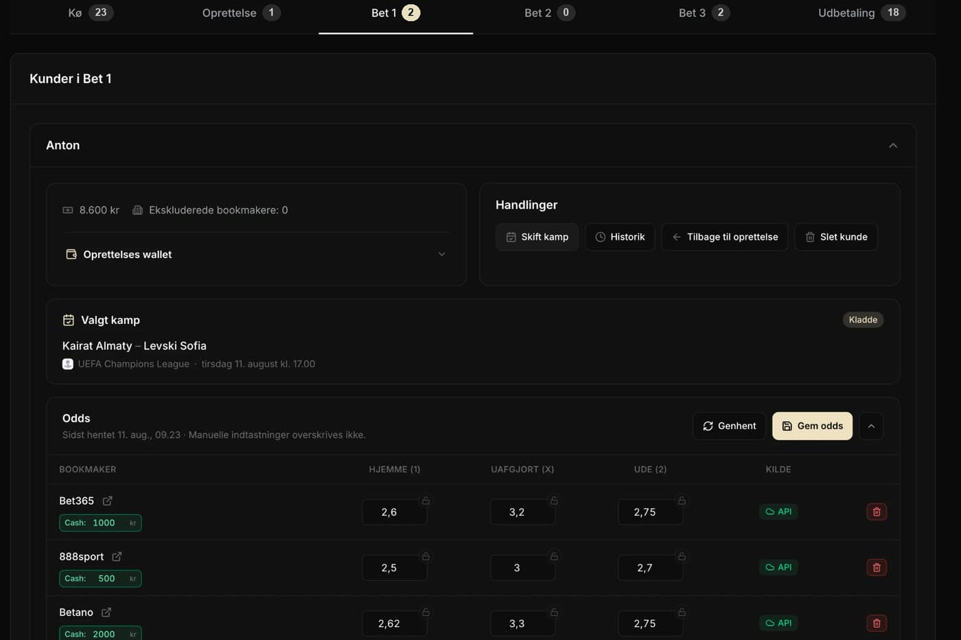 Odds hentet automatisk fra bookmakerne